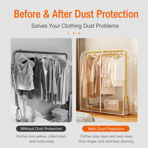 Clear Garment Rack Cover Waterproof Clothes Dust Protector Hanging Clothes Zipper Closure, 60x50x150cm Transparent, 90x50x150cm Transparent, 100x50x150cm Transparent, 110x50x150cm Transparent, 120x50x150cm Transparent, 130x50x150cm Transparent         ...