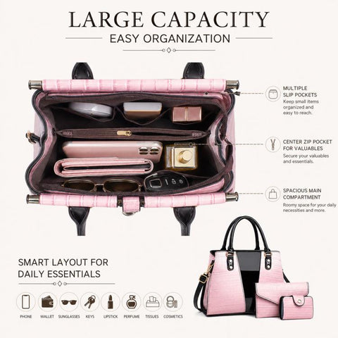 3pcs /Set Crocodile Pattern Color-Changing Large Capacity Shoulder/Handbag