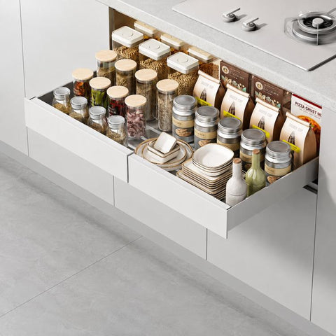 Expandable Pull Out Cabinet Organizer Adhesive Slide Out Drawer For Kitchen Under Sink, White Large, White Small, Black Large, Black Small, Gray Large, Gray Small