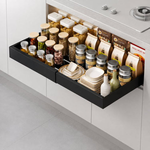 Expandable Pull Out Cabinet Organizer Adhesive Slide Out Drawer For Kitchen Under Sink, White Large, White Small, Black Large, Black Small, Gray Large, Gray Small