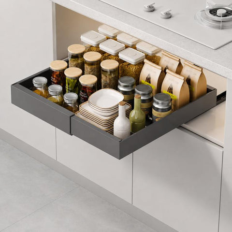 Expandable Pull Out Cabinet Organizer Adhesive Slide Out Drawer For Kitchen Under Sink, White Large, White Small, Black Large, Black Small, Gray Large, Gray Small