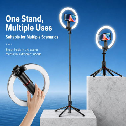 2.3m Floor Stand Selfie Stick With Live Streaming Fill Light For Cell Phone, 3-Color Stainless Steel Tube, RGB Stainless Steel Tube, 3-Color Aluminum Alloy Tube, RGB Aluminum Alloy Tube