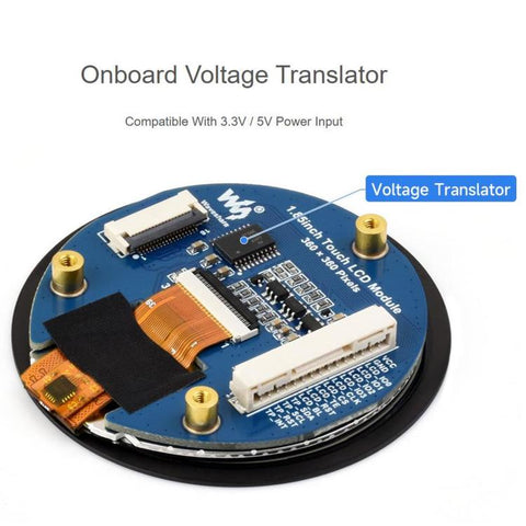 1.85 inch Touch LCD Display Module, 360 x 360 Resolution, 262K Color, QSPI And I2C Communication, Built-in ST77916 Display Driver Chip And CST816S Touch Control Chip, 35079