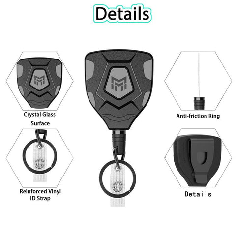 Heavy Duty Retractable Keychain Badge Reel with 31.5 Inch Steel Cord Belt Clip Key Ring and ID Strap, Belt Clip