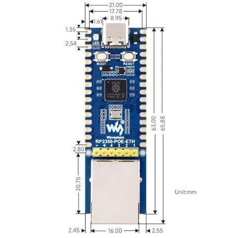 WAVESHARE RP2350 Development Board, Dual-Core And Dual-Architecture, W6300 Ethernet Controller, Supports PoE Expansion Via A PoE Module, No Soldered Pin Headers Without PoE Module, No Soldered Pin Headers With PoE Module                                ...