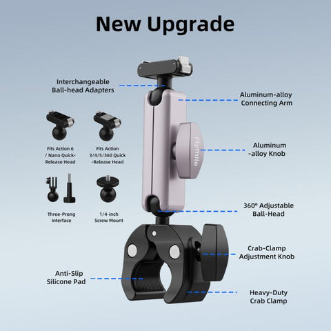 Flymile Camera Motorcycle Bicycle Riding Extension Bracket, For DJI Osmo Action 3 / 4 / 5 Pro, For DJI Osmo Action 6 / Nano