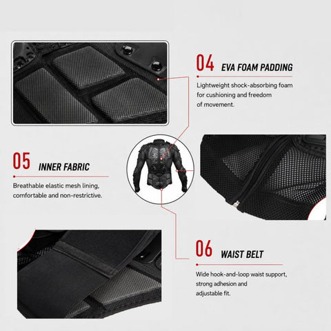 Motorcycle Body Armor Jacket Full Body Protective Gear with Removable Spine Back Protector, S, M, L, XL, XXL, XXXL, 4XL
