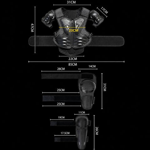 Kids Motorcycle Body Armor Set with Knee & Elbow Guard Pads Ages 5-12