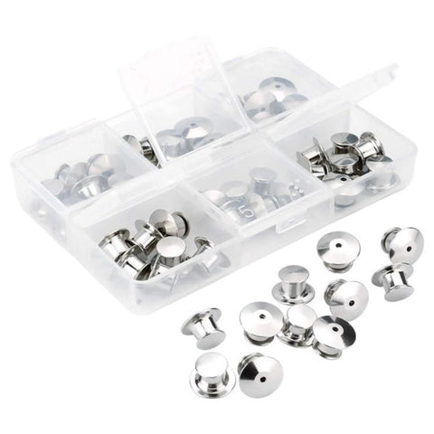 40 PCS/Box Locking Pin Backs Metal Pin Keepers Replacement with Storage Box for Enamel Pins Lapel Pins Badges