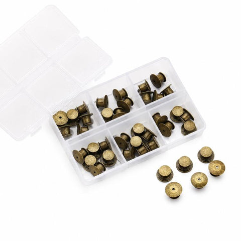 40 PCS/Box Locking Pin Backs Metal Pin Keepers Replacement with Storage Box for Enamel Pins Lapel Pins Badges