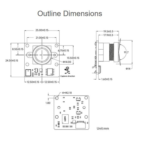 Waveshare OS05A20 5MP USB Camera Module C Type 91.7-degree FOV Distortion-free Lens, 35565