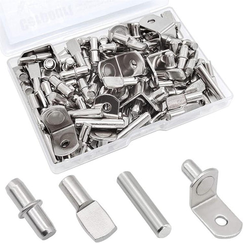104 PCS/Box Shelf Pegs Kit 4 Assorted Styles Metal Shelf Support Pins Brackets Assortment, 104 PCS/Box Gold, 104 PCS/Box  Silver