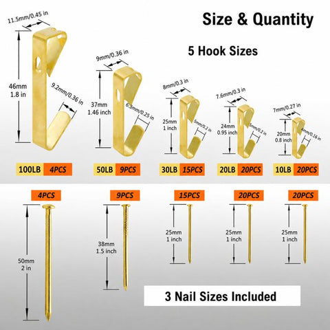 136 PCS/Box Heavy Duty Picture Hangers Kit Wall Frame Hanging Hooks with Nails