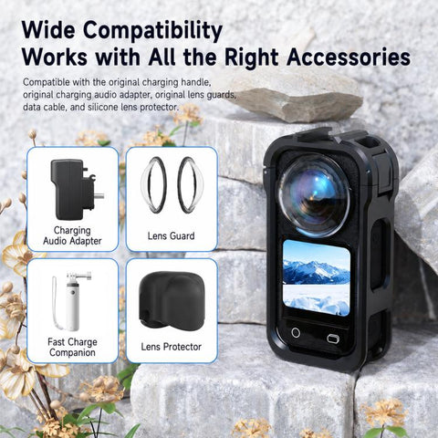 For Insta360 X6 PC Magnetic Quick-Release Frame Cage Protective Camera Housing With Cold Shoe, PC Material
