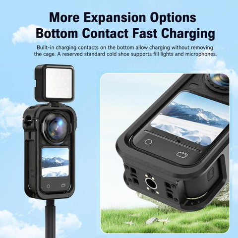 For Insta360 X6 PC Magnetic Quick-Release Frame Cage Protective Camera Housing With Cold Shoe, PC Material