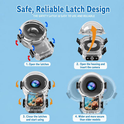 For Insta360 X6 Waterproof Housing 60M/196FT Invisible Dive Case with Foldable 2-Prong & 1/4inch Thread, 360 Panoramic Foldable 2-Prong