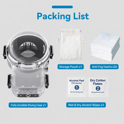 For Insta360 X6 Waterproof Housing 60M/196FT Invisible Dive Case with Foldable 2-Prong & 1/4inch Thread, 360 Panoramic Foldable 2-Prong