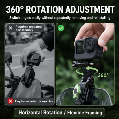 Motorcycle Windshield Camera Mount 360-degree Rotation Clip Holder for DJI, Insta360, GoPro and Other Action Cameras
