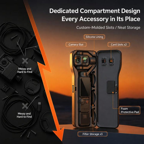For DJI Osmo Pocket 4P Hard Shell Protective Storage Case Box With 3 Filter Slots, 2 SD Card Holders