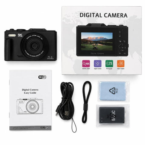 WD08 HD 5K 75MP CCD Digital Camera With Wi-Fi, Auto Focus, Beauty Filters