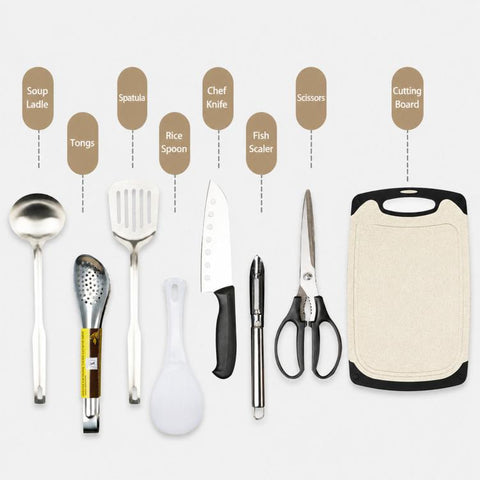 8 PCS/Pack AOTU AT6413 Camping Cookware Utensils Set Portable Stainless Steel Cooking Tools With Case