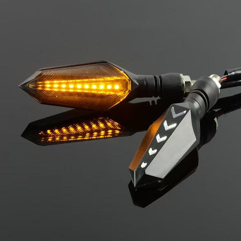 1 Pair Sequential LED Motorcycle Turn Signals with Arrow DRL Dual-Sided Flowing Amber Indicator Blinkers Light
