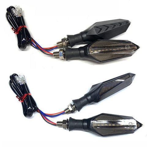 1 Pair Sequential LED Motorcycle Turn Signals with Arrow DRL Dual-Sided Flowing Amber Indicator Blinkers Light