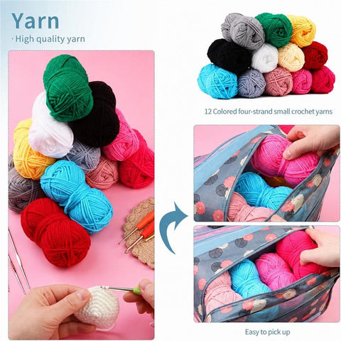 130 In 1 Crochet Kit for Beginners Crochet Hooks Set with 12 Colors Yarn, Hanging Storage Bag, 130 In 1