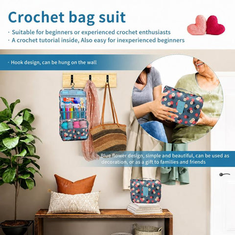 130 In 1 Crochet Kit for Beginners Crochet Hooks Set with 12 Colors Yarn, Hanging Storage Bag, 130 In 1