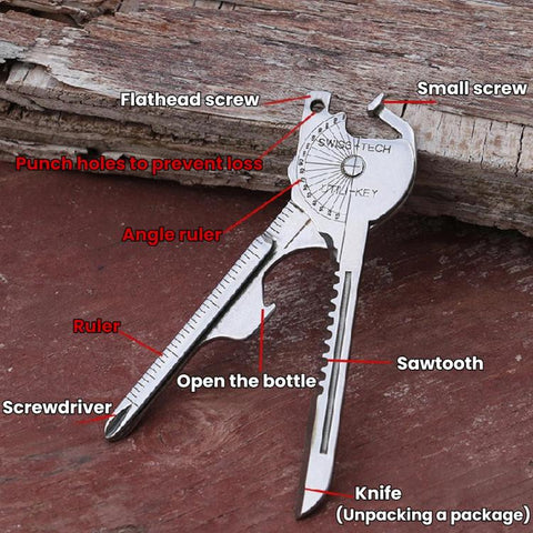 AOTU AT9020 Key-Shaped EDC Keychain 8 In 1 Multitool Portable Pocket Box Cutter Bottle Opener Screwdriver