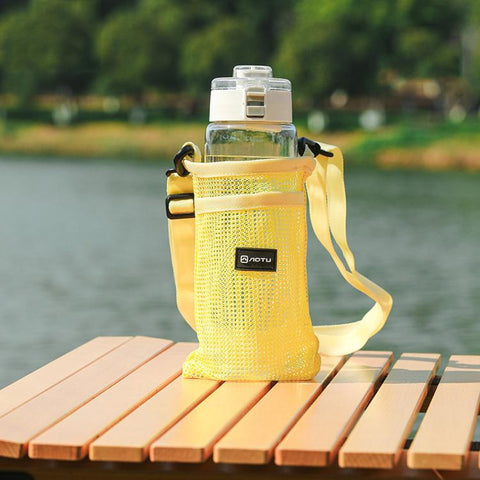 AOTU AT6941-1 Mesh Water Bottle Holder Carrier Bag With Adjustable Shoulder Strap Front Pocket For Outdoor Walking