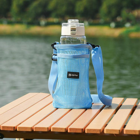 AOTU AT6941-1 Mesh Water Bottle Holder Carrier Bag With Adjustable Shoulder Strap Front Pocket For Outdoor Walking