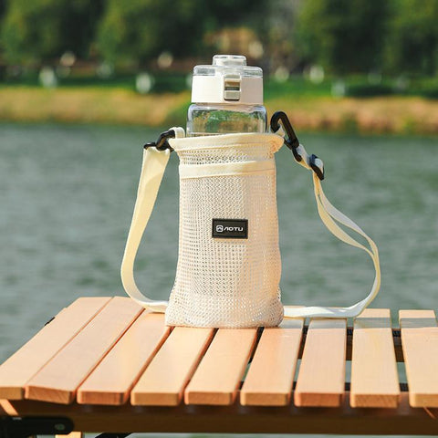 AOTU AT6941-1 Mesh Water Bottle Holder Carrier Bag With Adjustable Shoulder Strap Front Pocket For Outdoor Walking