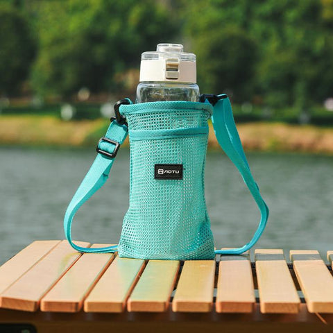 AOTU AT6941-1 Mesh Water Bottle Holder Carrier Bag With Adjustable Shoulder Strap Front Pocket For Outdoor Walking