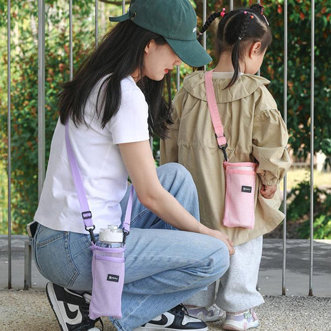 AOTU AT6941-1 Mesh Water Bottle Holder Carrier Bag With Adjustable Shoulder Strap Front Pocket For Outdoor Walking