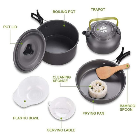 9 PCS/Box AOTU AT6384-1 Camping Cookware Mess Kit Hard Anodized Aluminum Pots Pans Kettle Set With Bowls