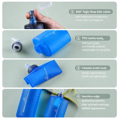 AOTU AT6641 Collapsible Soft Flask TPU Water Bottle Foldable Hydration Bladder For Trail Running Hiking, 1000ML, 2000ML