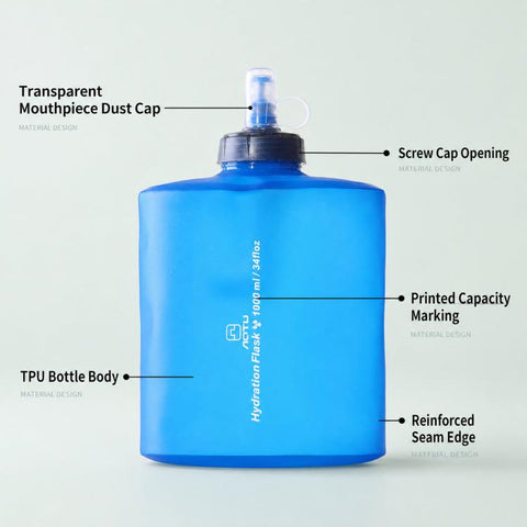 AOTU AT6641 Collapsible Soft Flask TPU Water Bottle Foldable Hydration Bladder For Trail Running Hiking, 1000ML, 2000ML