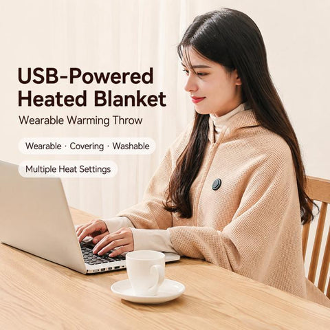 Electric Heated Shawl Wrap Blanket 5V USB Heated Poncho With 3 Heat Levels Washable Wearable Blanket