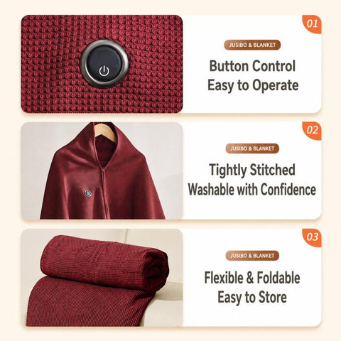 Electric Heated Shawl Wrap Blanket 5V USB Heated Poncho With 3 Heat Levels Washable Wearable Blanket