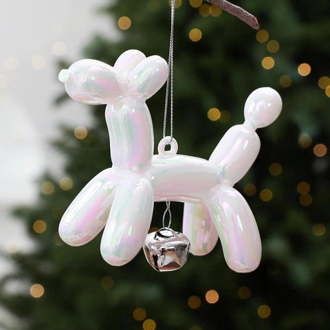Glittery Puppy & Bell Christmas Tree Ornament / Holiday Window Decoration