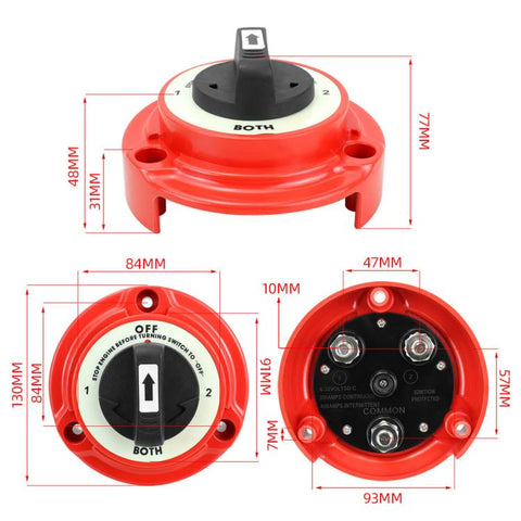 4-position 300A M10 Copper Stud Automotive Dual Battery Power Cut-off Switch