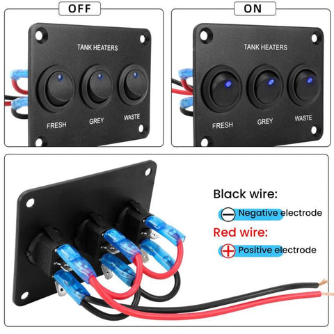 RV Peephole Button Switch Panel LED Light Water Tank Heater Control Switch, 2-digit, 3-digit