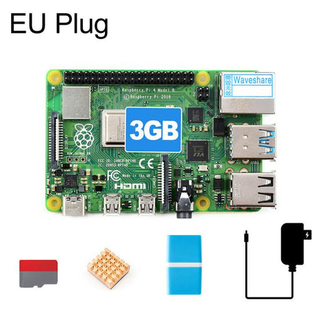 Waveshare Raspberry Pi 4 Model B Starter Kit 3GB RAM With 16GB TF Card, EU Plug, US Plug, UK Plug