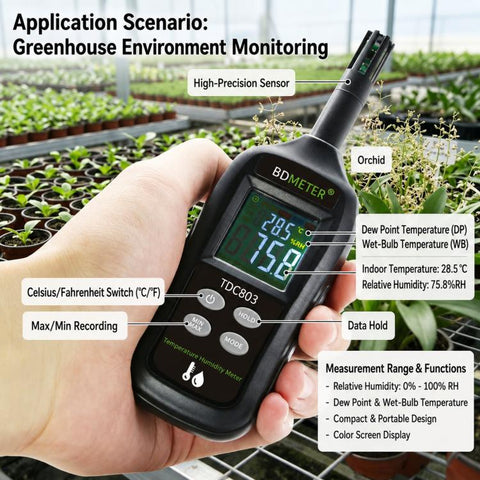 BDMETER TDC803 Handheld Portable Color Screen Temperature Humidity Meter High-Precision Environmental Detector, BDMETER TDC803