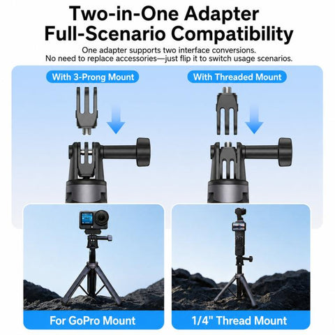 LKTOP Action Camera Tripod Selfie Stick 17.5-50cm Extendable Handheld Grip with 2-in-1 Dual Adapter
