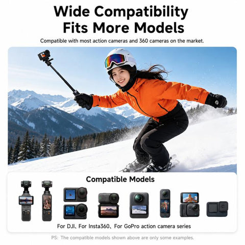 LKTOP Action Camera Tripod Selfie Stick 17.5-50cm Extendable Handheld Grip with 2-in-1 Dual Adapter