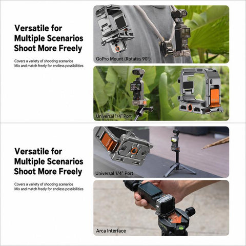 For DJI Osmo Pocket 4 / 3 LKTOP Quick Release Expansion Frame Aluminum Cage with Cold Shoe & Arca Swiss, AC-012