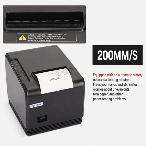 Xprinter XP-Q200 USB+Lan Port Thermal Receipt Printer 80mm Printing Machine For Catering & Milk Tea Shops, US Plug, EU Plug, UK Plug
