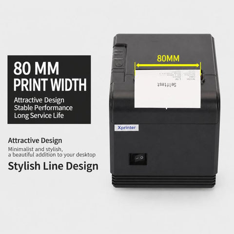 Xprinter XP-Q200 USB+Lan Port Thermal Receipt Printer 80mm Printing Machine For Catering & Milk Tea Shops, US Plug, EU Plug, UK Plug